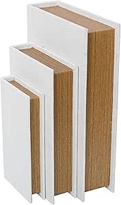 Decorative Book Boxes Set of 3 – Modern Faux Linen & Wood Hidden Storage for Coffee Table – Stackable Fake Books for Shelf Decor, Remote Control & Jewelry Organizer (Off White)