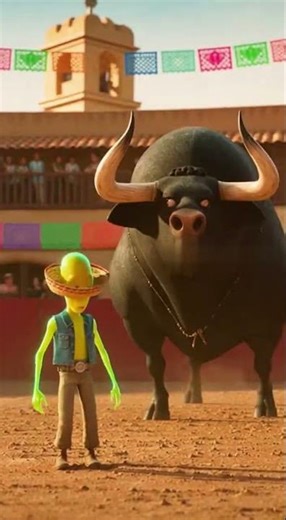 Alien tames a bull?!?