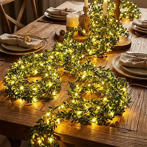 Lighted Christmas Garland With LED String Lights - Battery Powered Holiday Leaf Garland, Xmas Tree Green Garland Pre-Lit Artificial Winter Pine Needle Swags