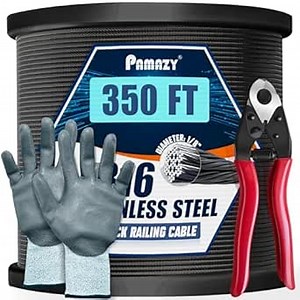 550FT 1/8” Black T316 Stainless Steel Deck Cable Railing Kit with Cutter & Gloves, 7x7 Strands Construction, Cable Railing Hardware System, Wire Rope Aircraft Cable for Wire Fence