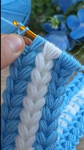 Satisfying Blue & White Puff Stitch Crochet Braiding