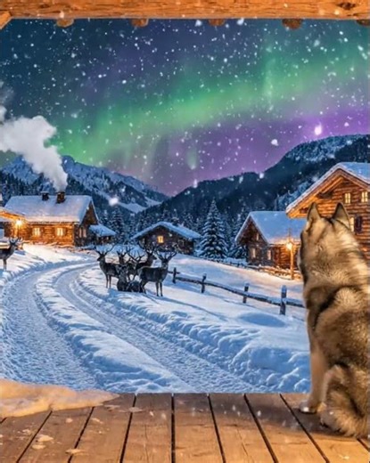 Winter Magic ❄️ Siberian husky watching silently #relax#cozyambience ,winter fireplace ambience