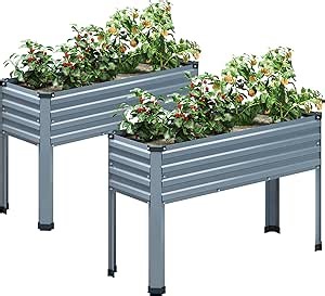 MGNO Galvanized Raised Garden Bed Outdoor with Legs,48×18×32in Metal Elevated Raised Planter Box for Backyard, Patio, Balcony, 300lb Capacity,Grey…