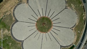 4K high resolution aerial drone video view of the flower highway interchange with Israeli flags- Rishon Lezion- Israel