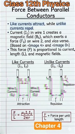 Force Between Two Parallel Current Carrying Conductors #physicsshorts #physics #class12physics