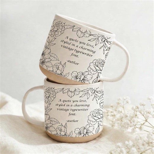 Custom Engraved Quote Mug, Pottery Mug With Quote, Quote Mug Pottery, Personalized Saying Pottery Mug, Quote Mug Bespoke, Floral Coffee Mug - Etsy