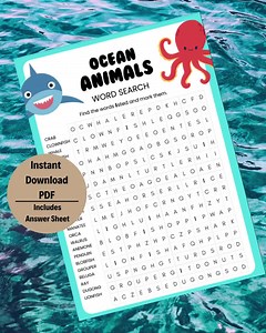 Ocean Animals Word Search Puzzle: Fun Printable Game (PDF) - Etsy Australia