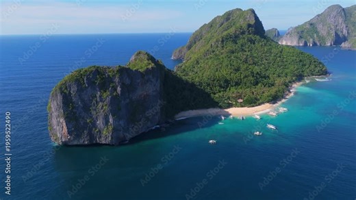 aerial view of Helicopter Island in the Bacuit Archipelago, el nido Palawan , philippines destination in tour travel