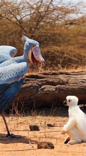 Shoebill vs Verreaux’s Sifaka on the a dry, thorny bushveld