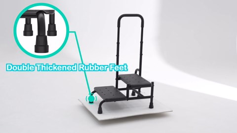 Step Stool with Handle, 2-Step Stools and Adjustable Handrail & Non-Skid Platform for Child, Adults, Elderly, Holds up to 400 Pounds Bed Step Foot Stool for Kitchen, Bedside, RV Car, Bathtub