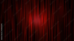 Red curtain drapes flap and sway gently on stage in dim light, background