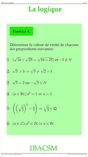 Ex 4 Cours 01 Logique 1BACSM maths physique space2study #maths #physiquechimie #education #algebra