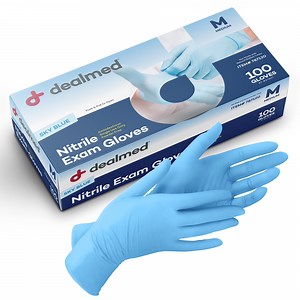 Dealmed Nitrile Medical Exam Gloves, Powder-Free, Latex-Free, Disposable for Food Prep, Cleaning, Tattoo, Beauty, Medical, Sky Blue, Medium, 100/Box (Pack of 1)