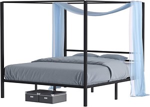 Dextrus Metal Canopy Bed Frame 14" Platform with Headboard Strong, Black, King Size Adult,No Box Spring Required