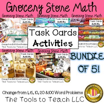 Bundle Grocery Store Word Problems 1 5 10 20 100 Money Math Grade 4 Unit