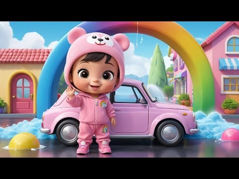 Rainbow Car Wash Fun | Color Splash Kids Song | Vehicle Cleaning Nursery Rhyme