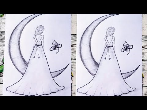 Easiest way to draw beautiful dress💜👗Step-by-Step Girl Sketch with Pencil | Girl Drawing with Pencil
