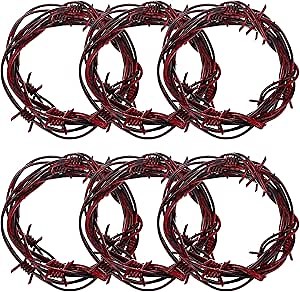 49 Foot Red Fake Rusted Barbed Wire Decoration 6 Pcs Halloween Plastic Barb Wire Decoration Prop Rust Red Western Decor Rusty Western Party Decorations Cowboy Decor for Cowboy Western Party Decor