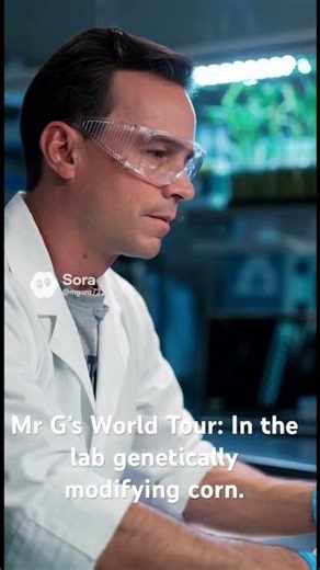 Mr. G’s World Tour: In the lab, learning about the process of genetically modifying corn.