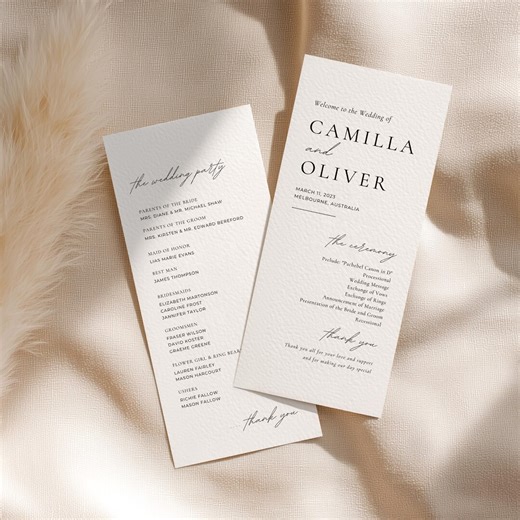 Minimal Wedding Program Template Single Page, Modern Order of Service Card, Double Sided Wedding Ceremony Program, Editable Canva WEDK009 - Etsy