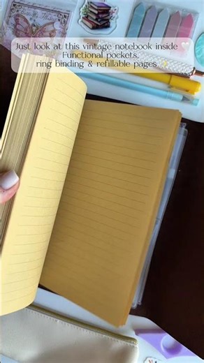 Inside a vintage notebook 📓• Functional pockets• Ring binder (refillable pages)
