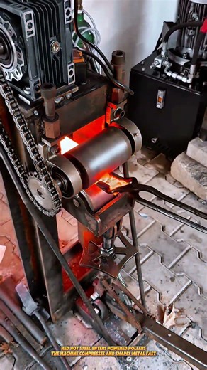 This Hot Steel Roller Machine Shapes Red Iron Bars Fast #machine #tools #blacksmith