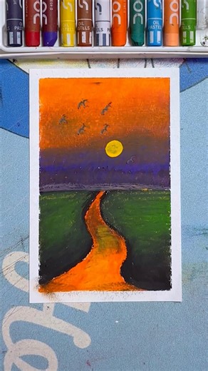 🌄 Easy Oil Pastel Sunset Landscape for Beginners 🎨