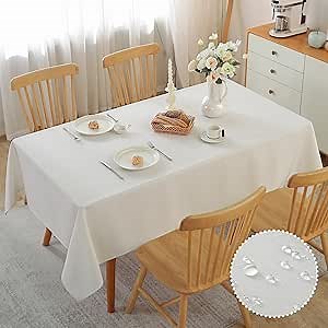 Alsoo Textured Table Cloth for Square Tables 60×60 Inch Waterproof Linen Table Cloth Spill Proof and Wrinkle Free Table Cover for Dining Table,Farmhouse Kitchen, Parties and Holidays,White