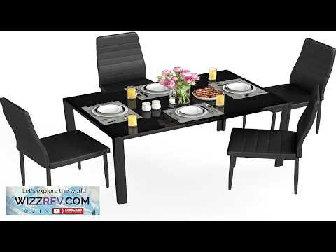 5 Piece Dining Table Set Glass Kitchen Table Chairs and Faux Leather