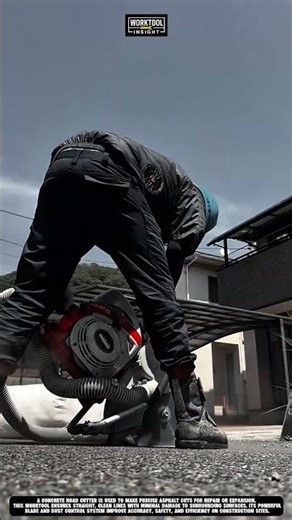 Cutting asphalt pavement with concrete saw precision worktool roadcutter
