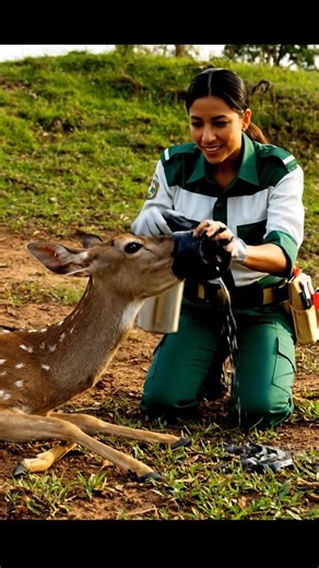 Heroic Rescue: Brave Woman Saves Deer Struggling with Black Trap in the Wild!” 🦌💚