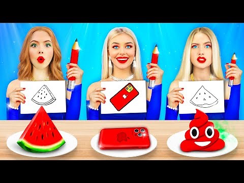 Crazy DRAW AND EAT Challenge! | Who Draws Better Receive a Prize! Art Battle by RATATA CHALLENGE