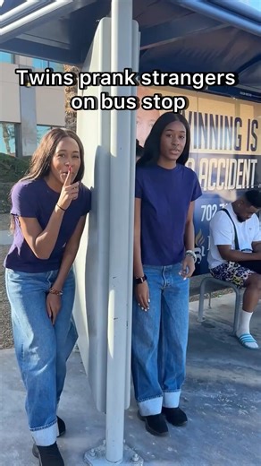 Twins prank strangers on bus stop #BusStop #Prank #Twins ￼￼