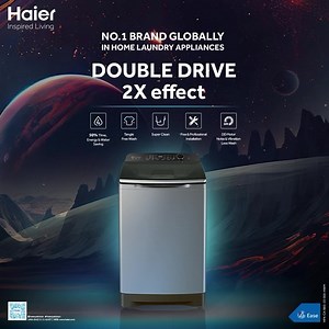 Embrace the joy of effortless laundry with the no.1 Global Home Laundry brand, Haier. With Haier Washing Machine's Double Drive 2x Effect, get precision cleaning, and make your laundry day a breeze! #Haier #HaierWashingMachine #SmartLiving #InspiredLiving | Haier
