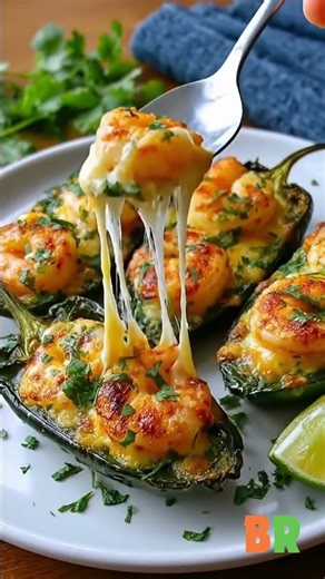Cilantro Lime Shrimp Stuffed Poblano Peppers 🌶️🦐Brigh,zesty, and packed with creamy shrimp goodness