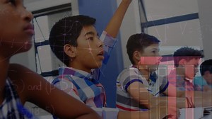 Animation of mathematical formulas over pupils in classroom | Premium Stock Video Footage