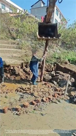 Excavator-assisted wooden stake driving