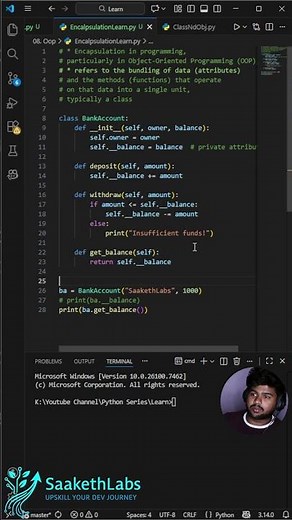 Controlled Data Access in Python 🔐 | Encapsulation Explained in 60 Seconds #coding #python