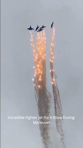 Incredible Fighter Jet Flare Show During Maneuver