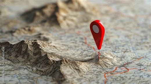 Exploring geographical features with a map and location marker in a mountainous terrain