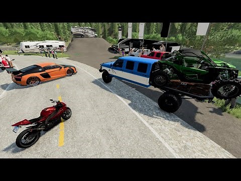 Stuntman jumps camper across HUGE river | Farming Simulator 22