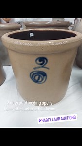 2 days until bidding opens. Register now at harrylahrauctions.hibid.com Quality Stoneware, Advertising & Primitives Online Only Auction Bidding Opens Saturday, January 10, 2026 @ 12:00 p.m. CST Starts Closing Sunday, January 18, 2026 @ 5:00 p.m. CST Go to harrylahrauctions.auctions.hibid.com to view catalog and register to bid. AUCTION ITEMS INCLUDE- *200 PCS. OF STONEWARE INCL: Advertising Collection of Beater Jars, Bowls, Mini Jugs, Pitchers, Chick Waters, Jugs, Bean Pots, Butter Crocks; Salt