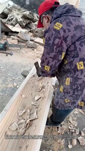 Old Carpenter Hand-Carving a Wooden Canoe