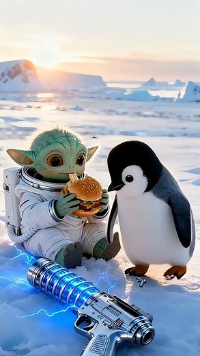 Can Baby Alien Outrun a GIANT Burger with Penguin's Help?