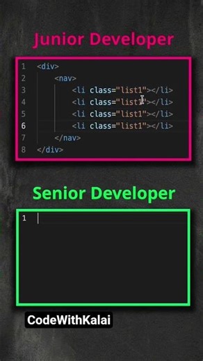 Junior Developer vs Senior Developer. #programming #coding #html #css #javascript #dsa #webdeveloper