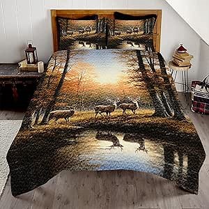 Personalized Deer Quilt - Deer Bedding Set King Size - Deer Comforter Set for Boys Men Hunters Deer Hunting Quilt Set 3 Pieces All Seasons Deer Comforter Deer Quilt Queen Camo Comforter Twin Full