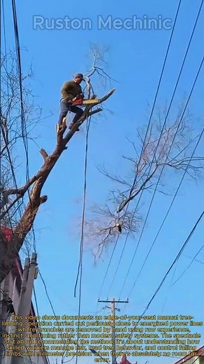Extreme Tree Limbing Manual Branch Removal Near Power Lines: Tree Trimming Without Safety Gear!