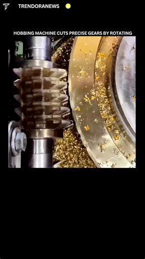 TrendoraNews on Instagram: "Follow me us @trendoranews new content or post and enjoy. A hobbing machine is used to produce gears by cutting teeth into a rotating metal blank using a threaded cutting tool called a hob. Both the cutter and the workpiece spin together in a carefully timed relationship which allows the gear teeth to form gradually instead of being cut one at a time. This continuous motion is what gives hobbing its speed and consistency. As the hob advances across the surface of the 