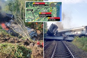 Shocking pics show train carriages piled up & on fire after crash near Aberdeen
