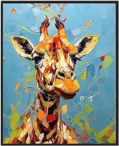 Giraffe Art Print, Animal Painting Wall Art Abstract Artwork, Colorful Wildlife Prints Decor (11x14 inches + (Black Frame), Giraffe)